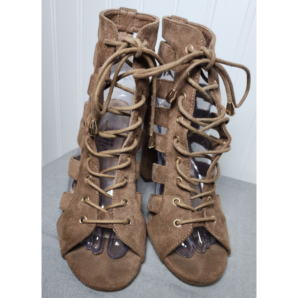 Faux‎ Suede Gladiator Lace Up Heels Womens 8 So Me Club Date Formal - Picture 2 of 13